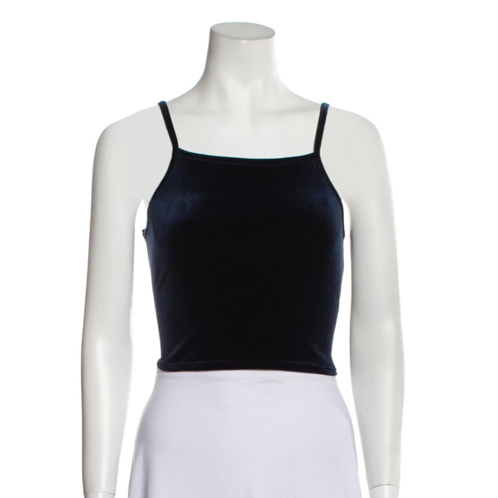 Reformation Square Neckline Sleeveless Crop Top Blue Velvet XS